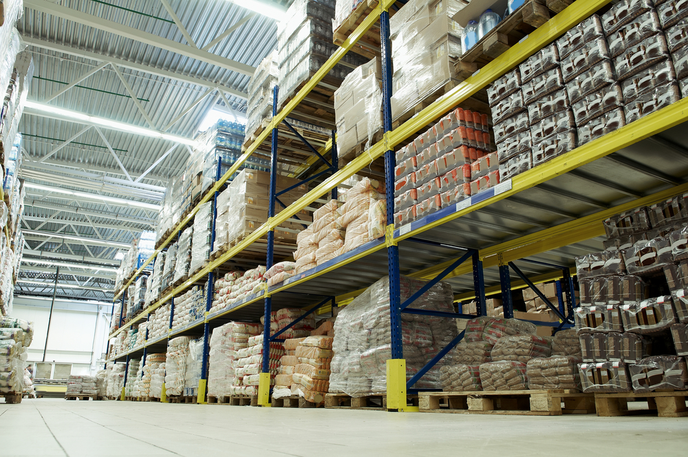 long,stack,arrangement,of,goods,in,a,wholesale,and,retail